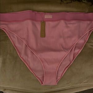 Skims Pink Ribbed Bikini Bottom